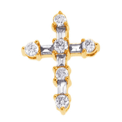 This Pendant is available in 14K Yellow Gold. There are a total of 11 stones. There are Baguette with a total carat weight of 0.08 set in a Channel Set|Prong Set setting.There are Rounds stones with a total carat weight of 0.14 set in a Channel Set|Prong Set.