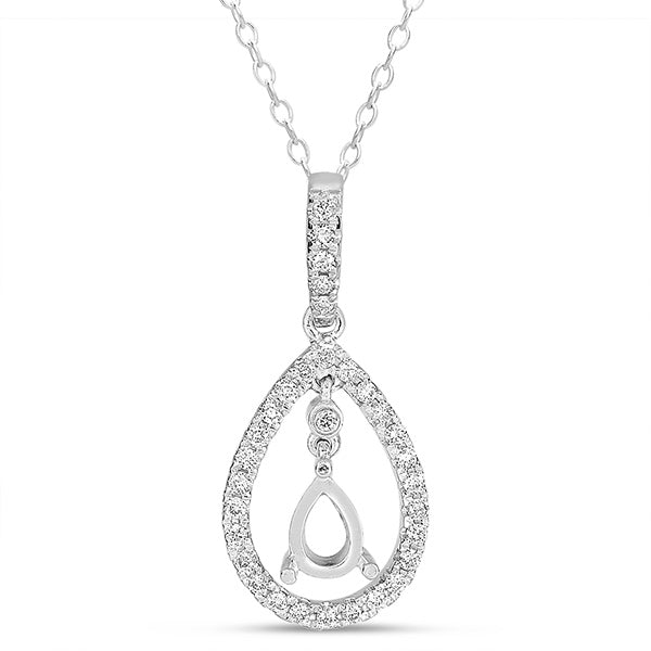 This Pendant is available in 14K White Gold. There are a total of 32 stones. There are Rounds with a total carat weight of 0.26 set in a Bezel Set|Micro Prong|Prong Set setting.