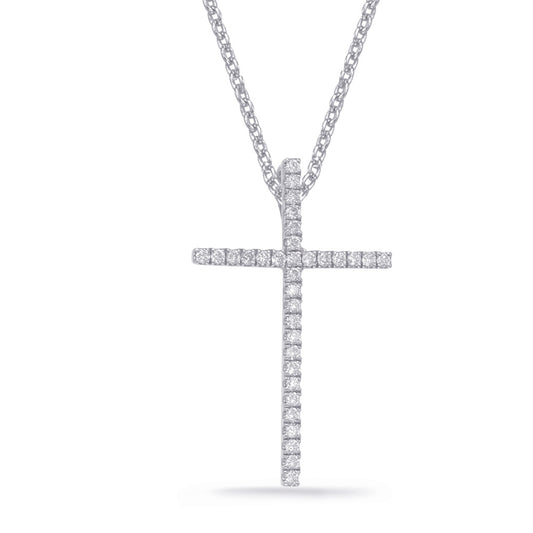 This Pendant is available in 14K White Gold. There are a total of 33 stones. There are Rounds with a total carat weight of 0.23 set in a Micro Prong setting.