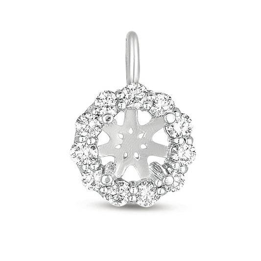 This Pendant is available in 14K White Gold. There are a total of 11 stones. There are Rounds with a total carat weight of 0.54 set in a  setting.