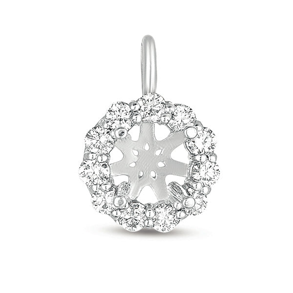 This Pendant is available in 14K White Gold. There are a total of 9 stones. There are Rounds with a total carat weight of 0.45 set in a  setting.