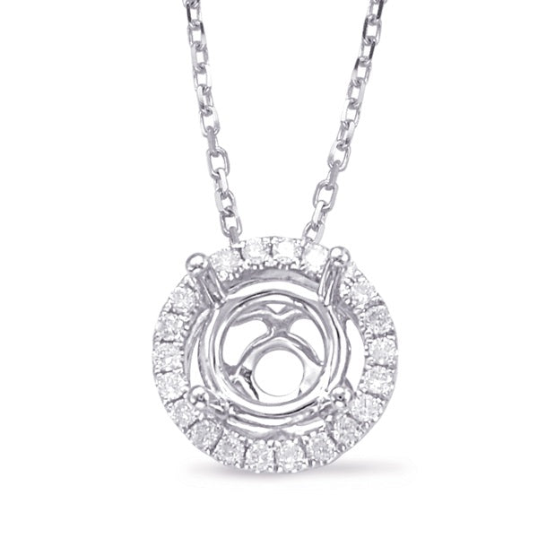 This Pendant is available in 14K White Gold. There are a total of 18 stones. There are Rounds with a total carat weight of 0.07 set in a Micro Prong setting.