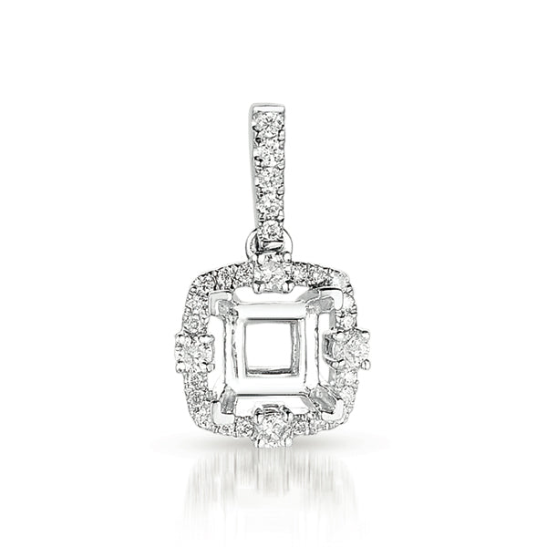 This Pendant is available in 14K White Gold. There are a total of 29 stones. There are Rounds with a total carat weight of 0.17 set in a Micro Prong setting.