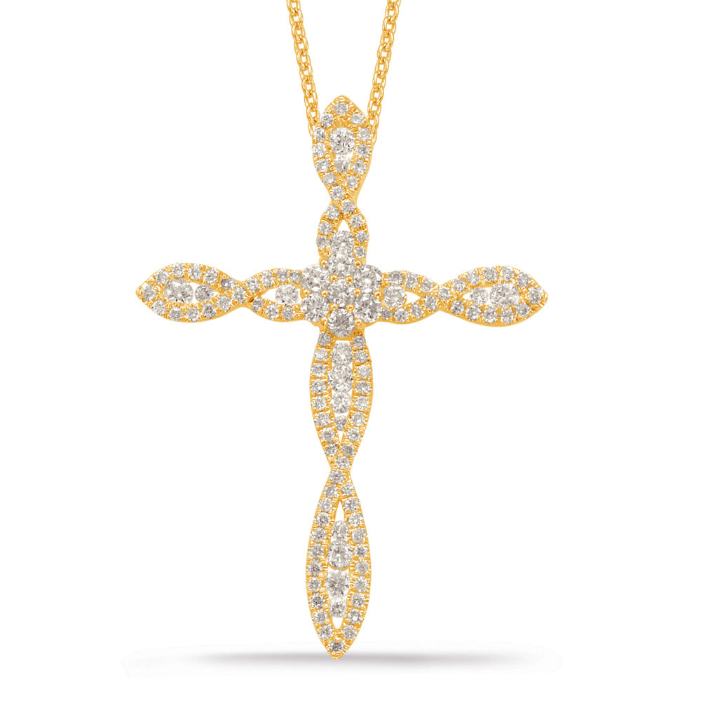 This Pendant is available in 14K Yellow Gold. There are a total of 120 stones. There are Rounds with a total carat weight of 0.81 set in a Micro Pave|Micro Prong setting.