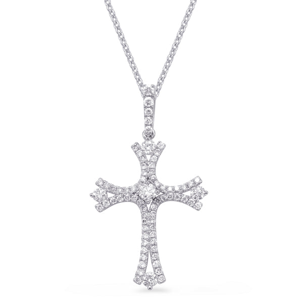 This Pendant is available in 14K White Gold. There are a total of 72 stones. There are Rounds with a total carat weight of 0.64 set in a Micro Prong|Prong Set setting.