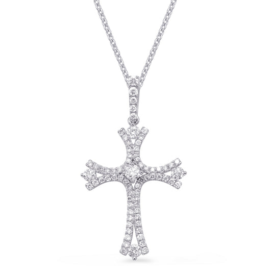 This Pendant is available in 14K White Gold. There are a total of 72 stones. There are Rounds with a total carat weight of 0.64 set in a Micro Prong|Prong Set setting.