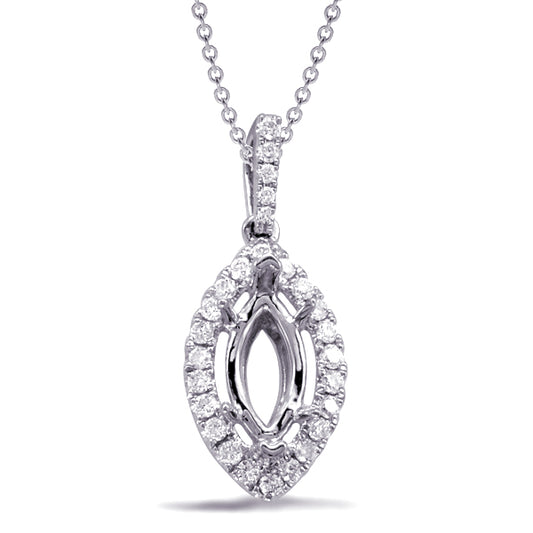 This Pendant is available in 14K White Gold. There are a total of 23 stones. There are Rounds with a total carat weight of 0.11 set in a Micro Prong setting.