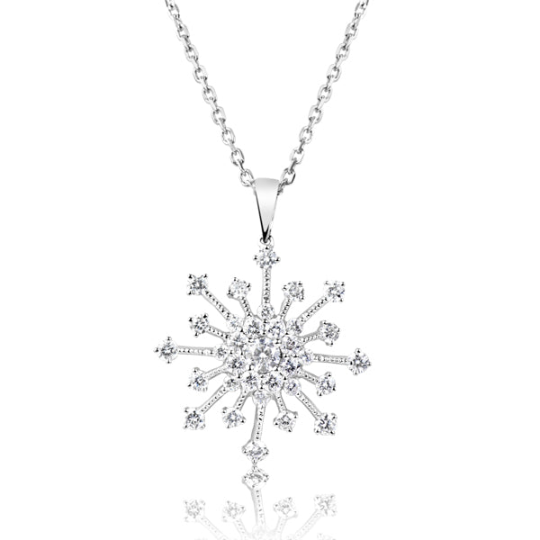 This Pendant is available in 14K White Gold. There are a total of 33 stones. There are Rounds with a total carat weight of 0.59 set in a Micro Prong setting.