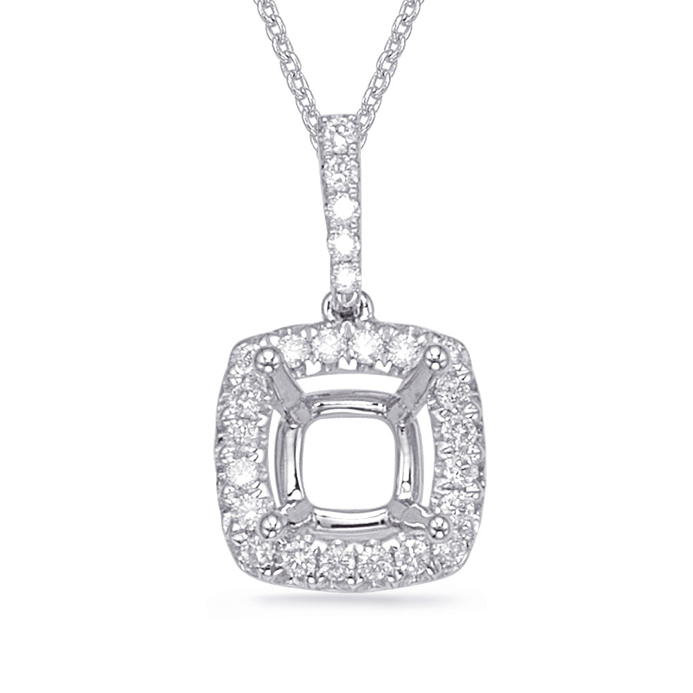 This Pendant is available in 14K White Gold. There are a total of 25 stones. There are Rounds with a total carat weight of 0.25 set in a Micro Prong setting.