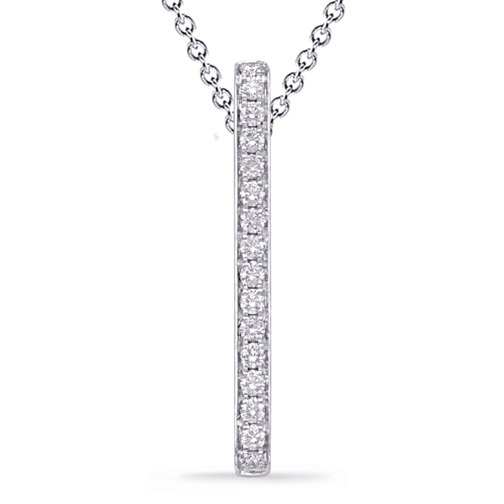 This Pendant is available in 14K White Gold. There are a total of 16 stones. There are Rounds with a total carat weight of 0.2 set in a Micro Prong setting.