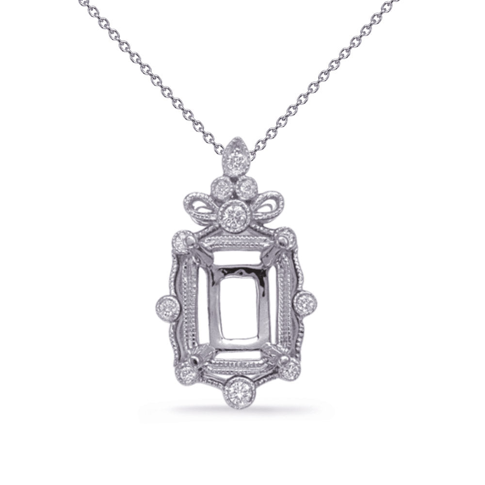 This Pendant is available in 14K White Gold. There are a total of 11 stones. There are Rounds with a total carat weight of 0.12 set in a Bezel Set setting.