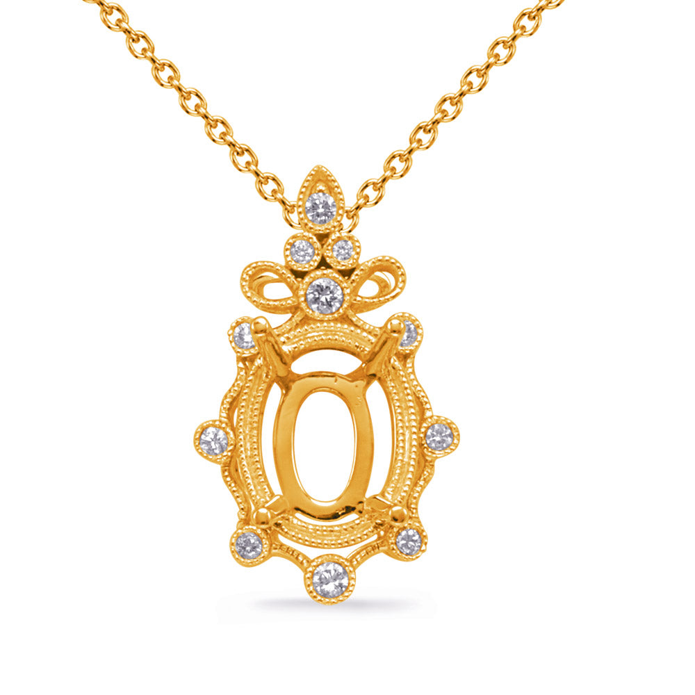 This Pendant is available in 14K Yellow Gold. There are a total of 11 stones. There are Rounds with a total carat weight of 0.18 set in a Bezel Set setting.