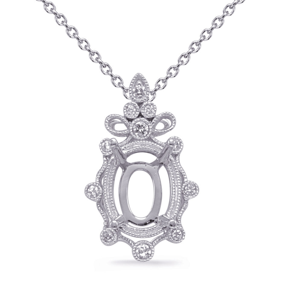 This Pendant is available in 14K White Gold. There are a total of 11 stones. There are Rounds with a total carat weight of 0.19 set in a Bezel Set setting.