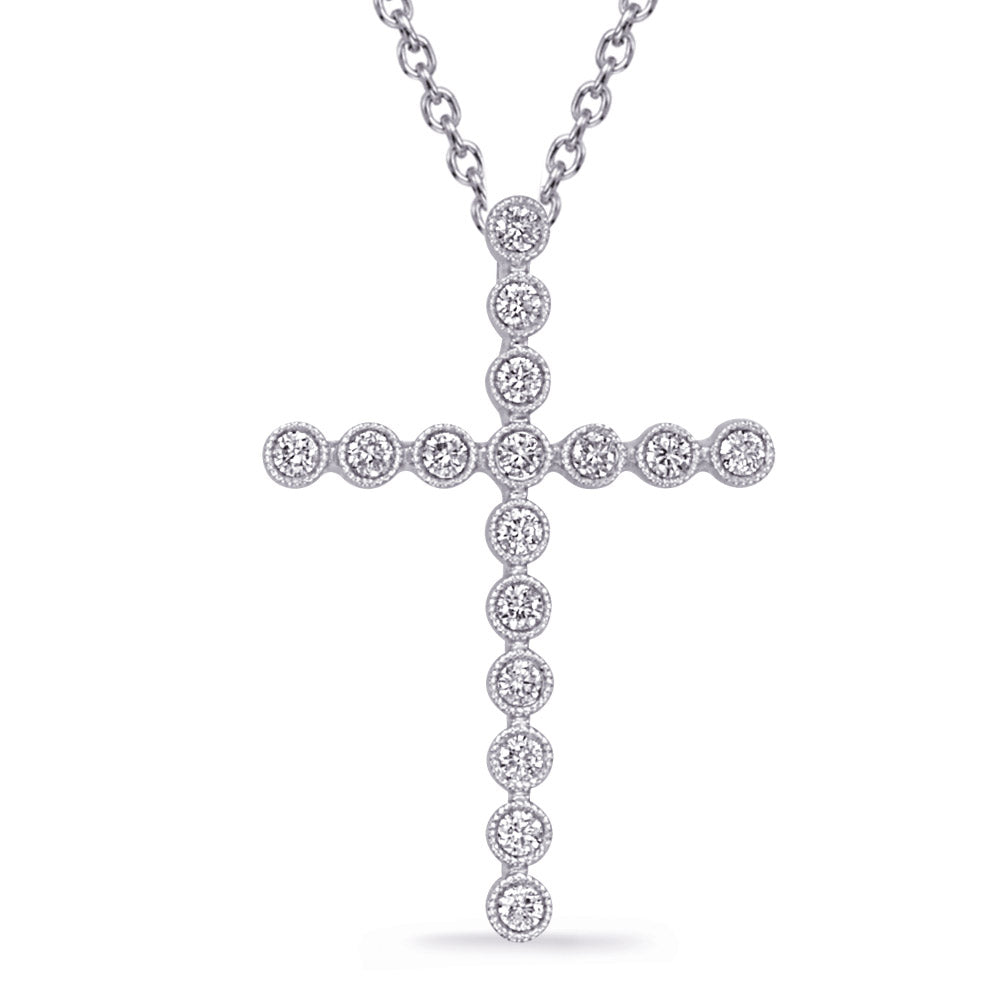 This Pendant is available in 14K White Gold. There are a total of 16 stones. There are Rounds with a total carat weight of 0.21 set in a  setting.