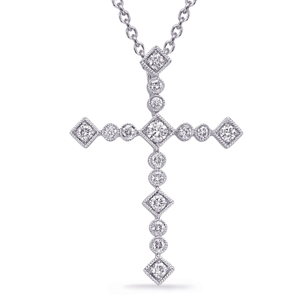 This Pendant is available in 14K White Gold. There are a total of 16 stones. There are Rounds with a total carat weight of 0.3 set in a  setting.