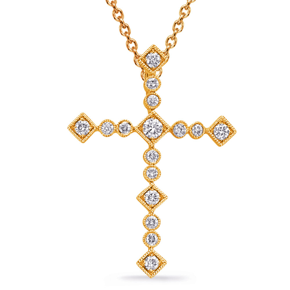 This Pendant is available in 14K Yellow Gold. There are a total of 16 stones. There are Rounds with a total carat weight of 0.3 set in a  setting.