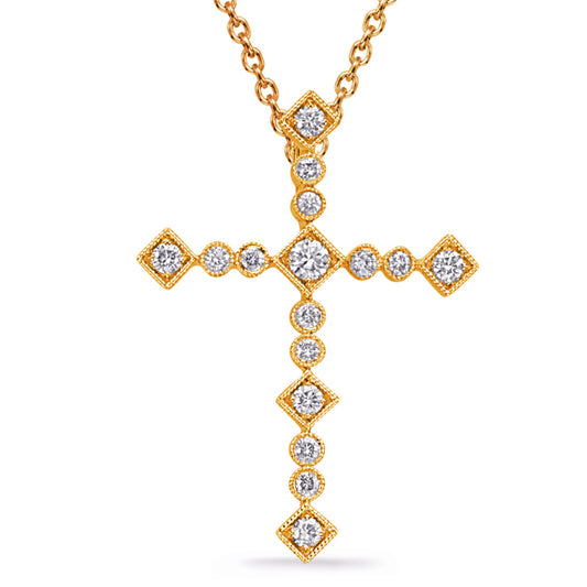 This Pendant is available in 14K Yellow Gold. There are a total of 16 stones. There are Rounds with a total carat weight of 0.3 set in a  setting.