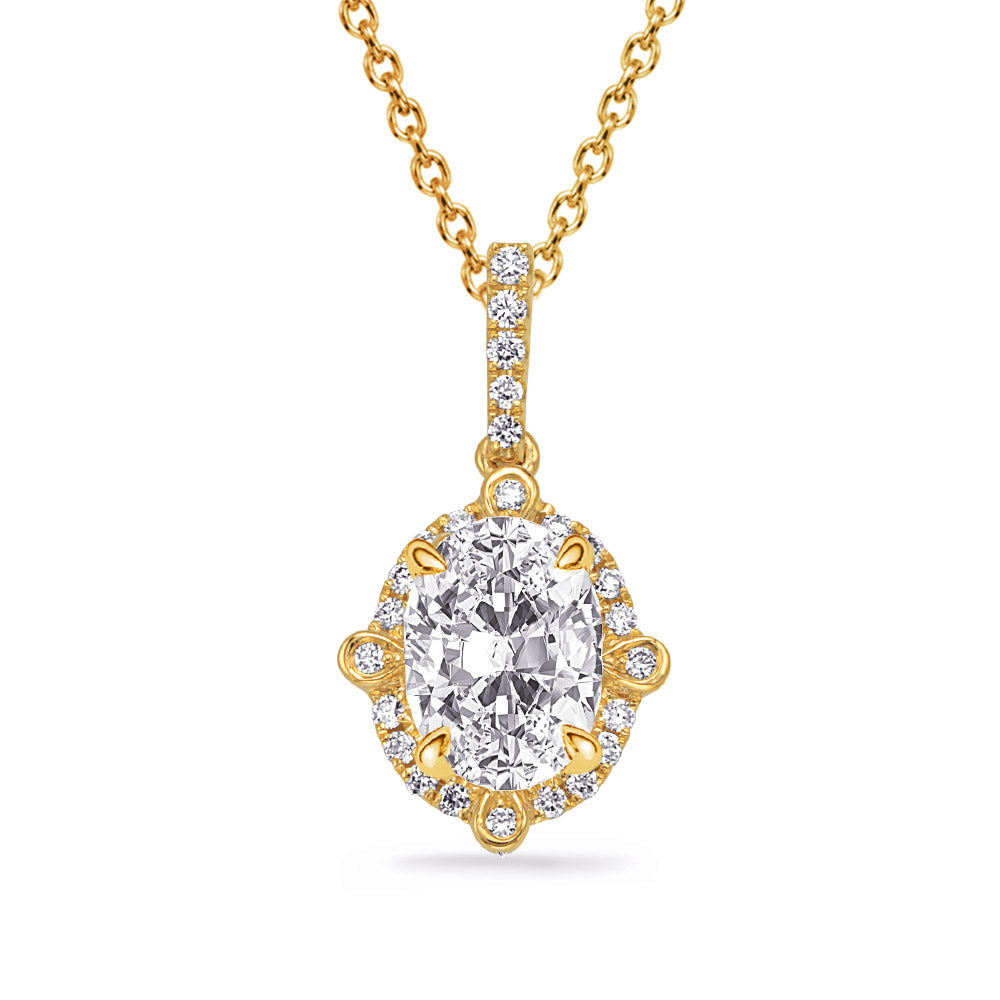 This Pendant is available in 14K Yellow Gold. There are a total of 25 stones. There are Rounds with a total carat weight of 0.14 set in a Micro Prong setting.