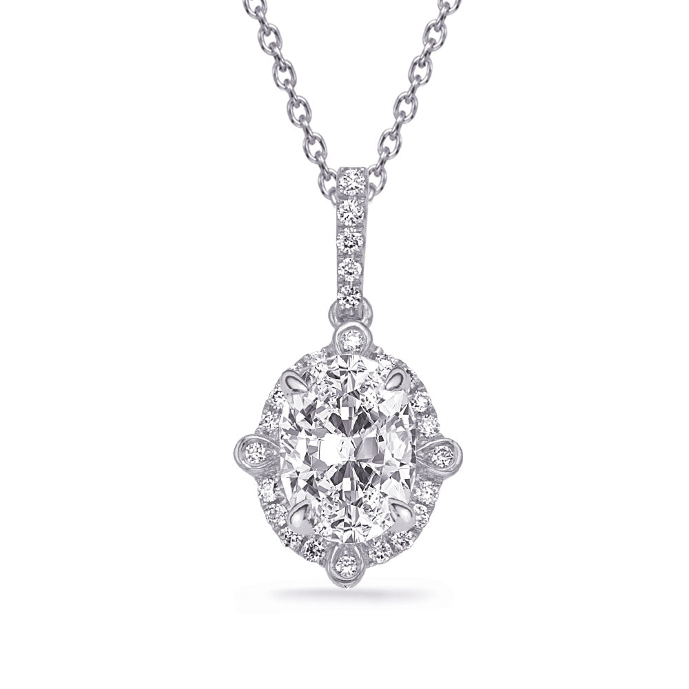 This Pendant is available in 14K White Gold. There are a total of 25 stones. There are Rounds with a total carat weight of 0.16 set in a Micro Prong setting.