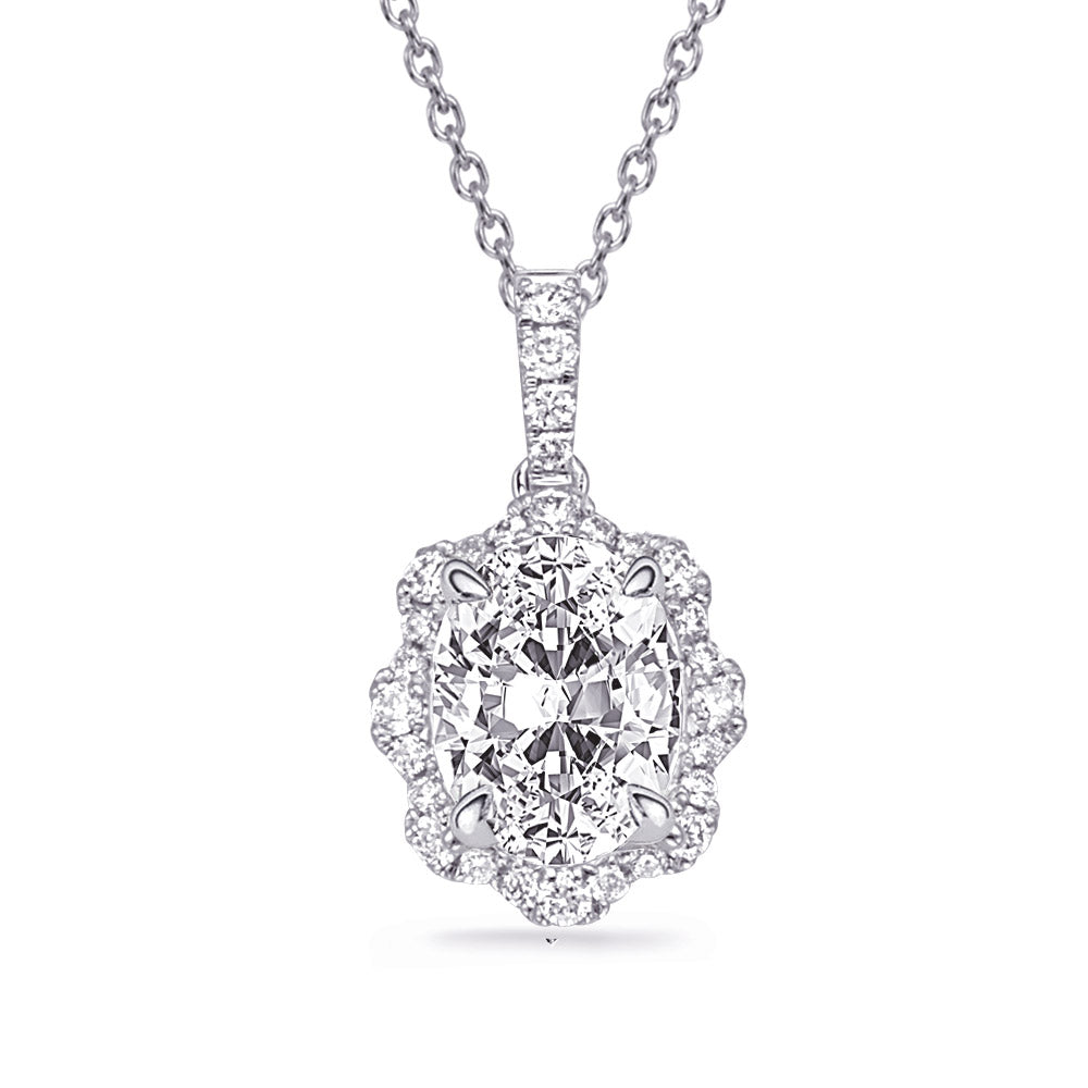 This Pendant is available in 14K White Gold. There are a total of 28 stones. There are Rounds with a total carat weight of 0.27 set in a Micro Prong setting.