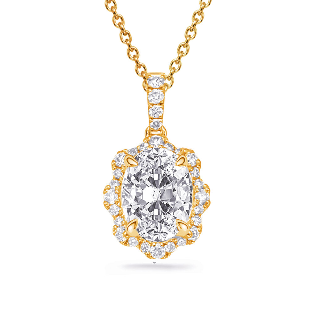 This Pendant is available in 14K Yellow Gold. There are a total of 28 stones. There are Rounds with a total carat weight of 0.27 set in a Micro Prong setting.