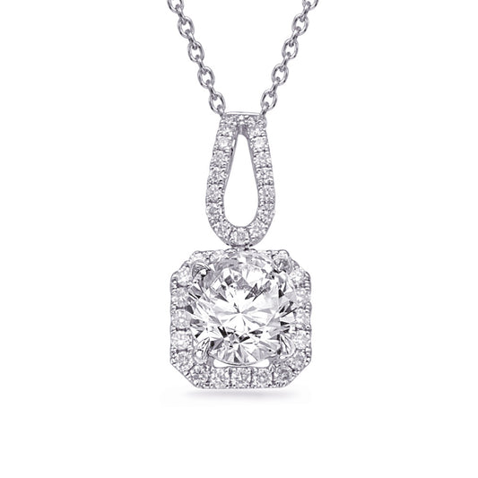 This Pendant is available in 14K White Gold. There are a total of 31 stones. There are Rounds with a total carat weight of 0.18 set in a Micro Prong setting.
