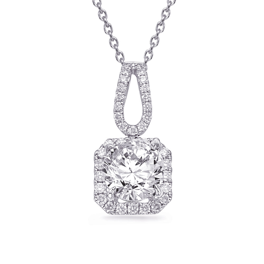 This Pendant is available in 14K White Gold. There are a total of 31 stones. There are Rounds with a total carat weight of 0.18 set in a Micro Prong setting.