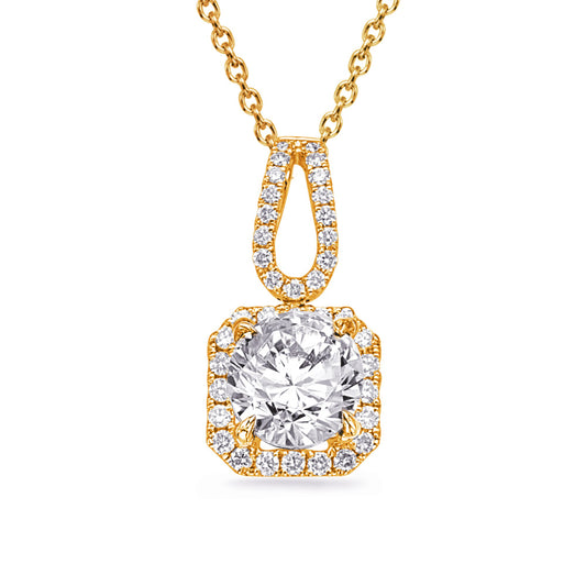 This Pendant is available in 14K Yellow Gold. There are a total of 35 stones. There are Rounds with a total carat weight of 0.2 set in a Micro Prong setting.