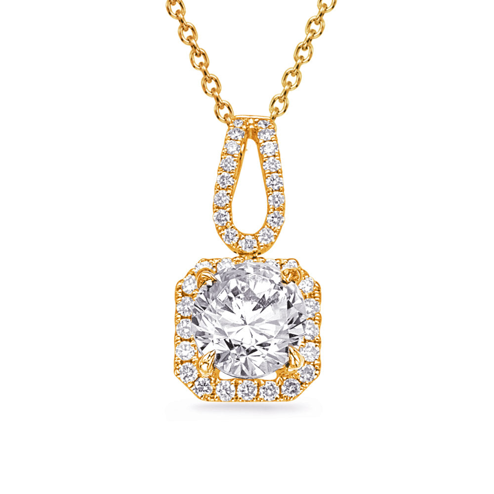 This Pendant is available in 14K Yellow Gold. There are a total of 35 stones. There are Rounds with a total carat weight of 0.2 set in a Micro Prong setting.