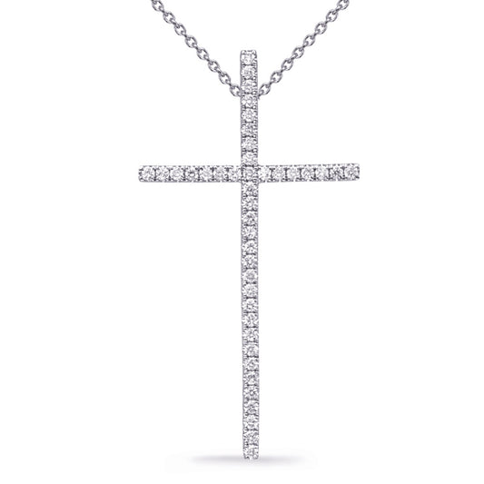 This Pendant is available in 14K White Gold. There are a total of 42 stones. There are Rounds with a total carat weight of 0.3 set in a Micro Prong setting.