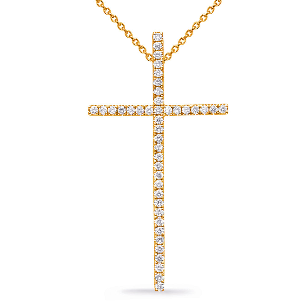 This Pendant is available in 14K Yellow Gold. There are a total of 42 stones. There are Rounds with a total carat weight of 0.3 set in a Micro Prong setting.