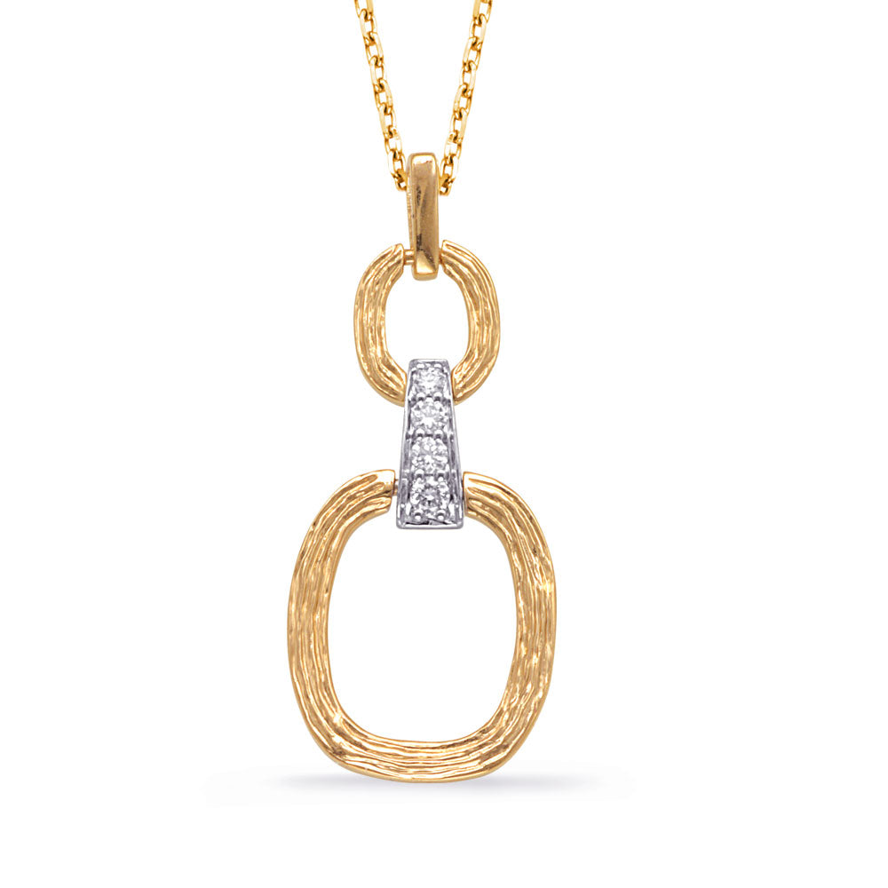 This Pendant is available in 14K Yellow & White Gold. There are a total of 4 stones. There are Rounds with a total carat weight of 0.08 set in a Micro Prong setting.