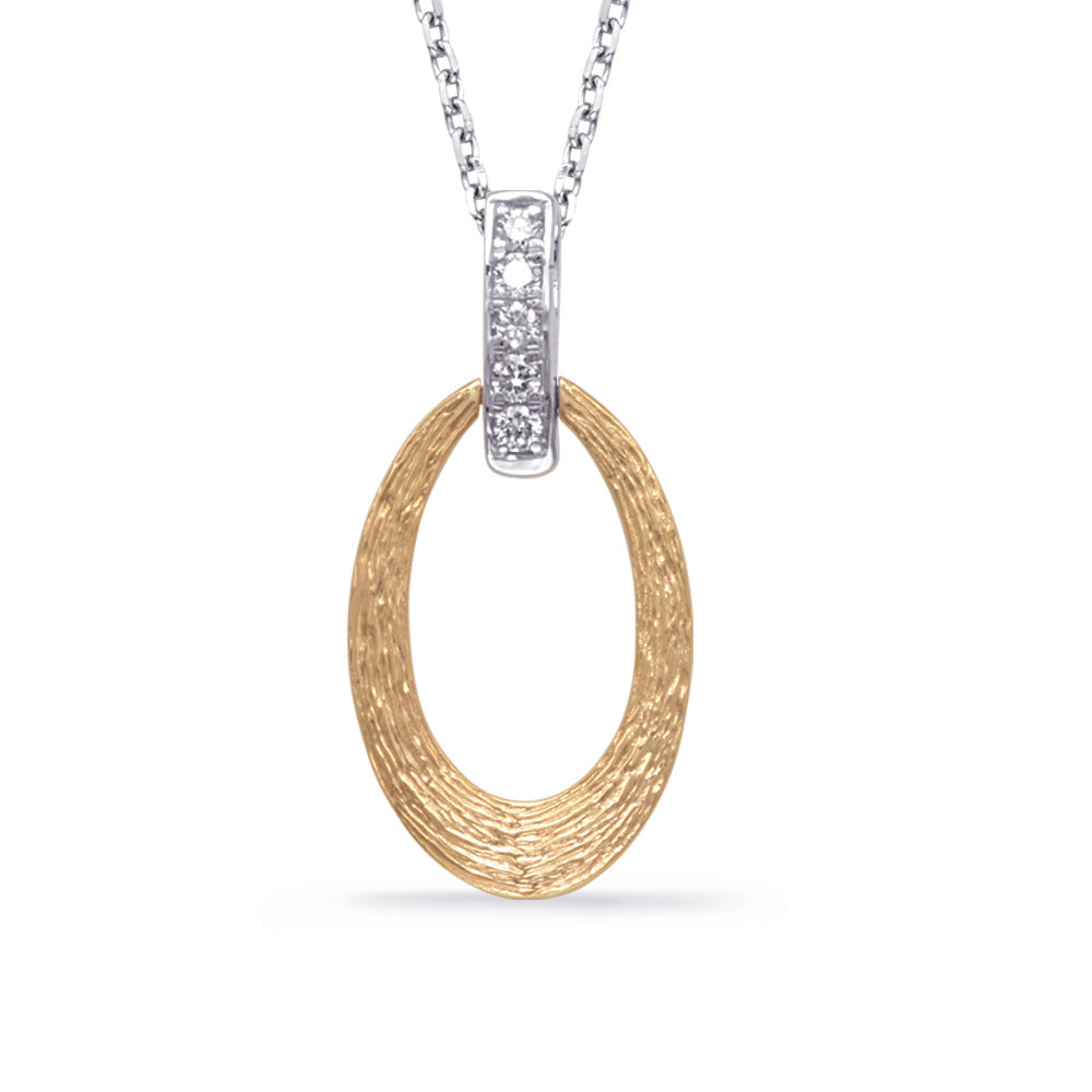 This Pendant is available in 14K Yellow & White Gold. There are a total of 5 stones. There are Rounds with a total carat weight of 0.13 set in a Micro Prong setting.