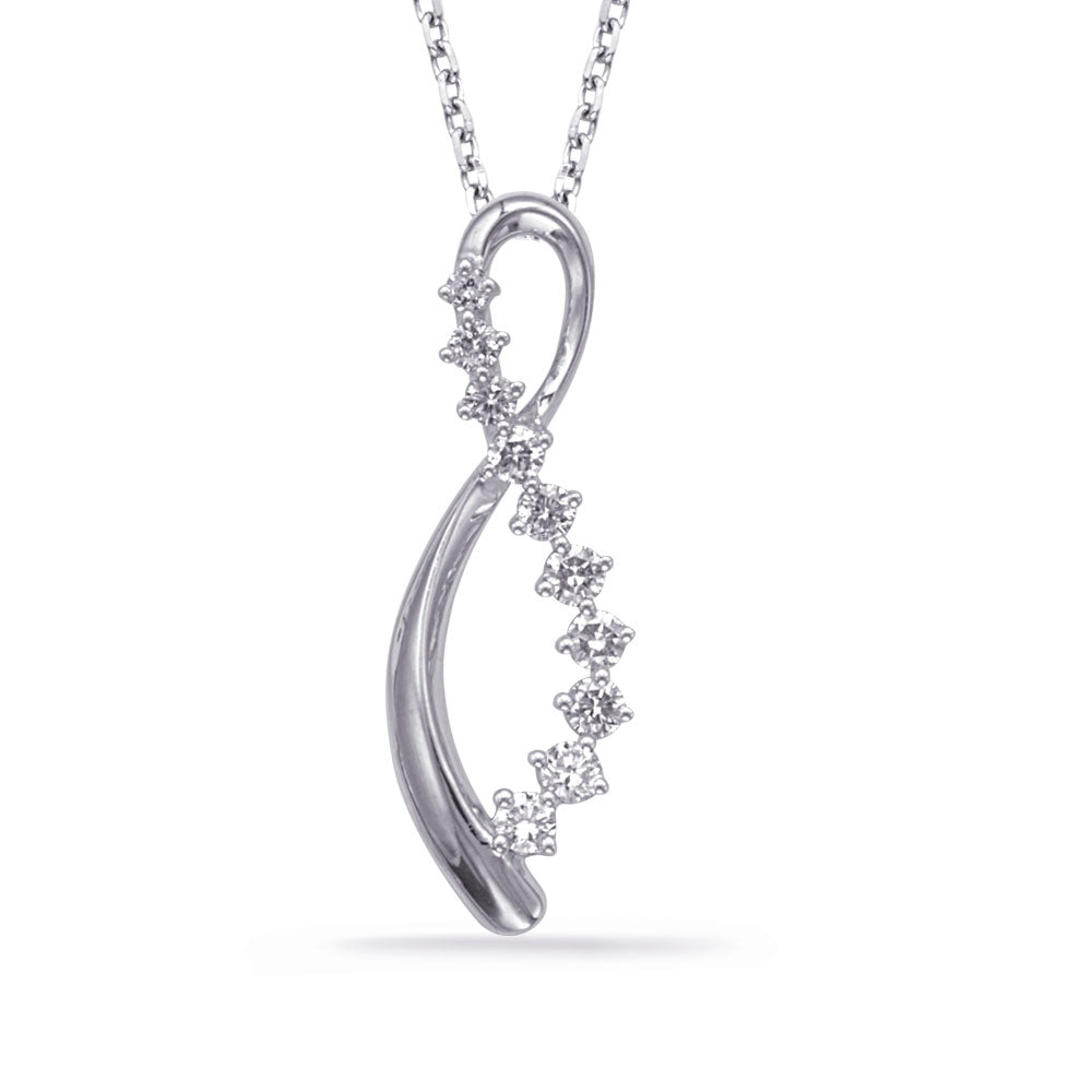 This Pendant is available in 14K White Gold. There are a total of 10 stones. There are Rounds with a total carat weight of 0.3 set in a Prong Set setting.