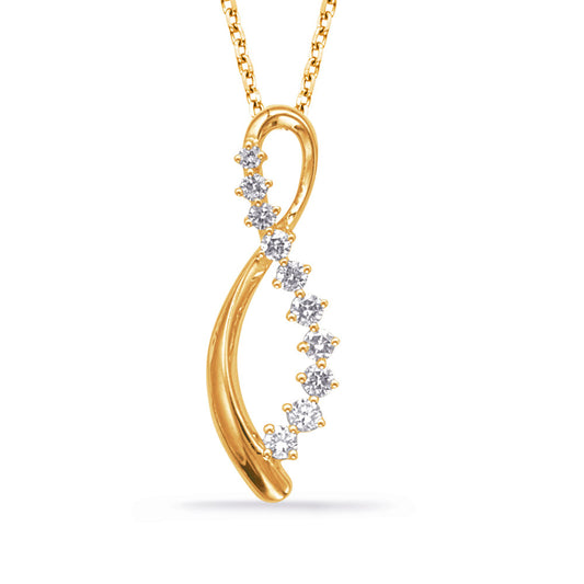 This Pendant is available in 14K Yellow Gold. There are a total of 10 stones. There are Rounds with a total carat weight of 0.3 set in a Prong Set setting.