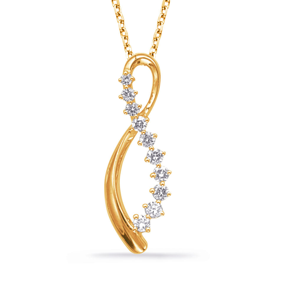 This Pendant is available in 14K Yellow Gold. There are a total of 10 stones. There are Rounds with a total carat weight of 0.3 set in a Prong Set setting.