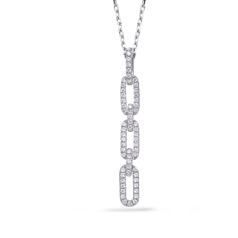 This Pendant is available in 14K White Gold. There are a total of 60 stones. There are Rounds with a total carat weight of 0.18 set in a Micro Prong setting.