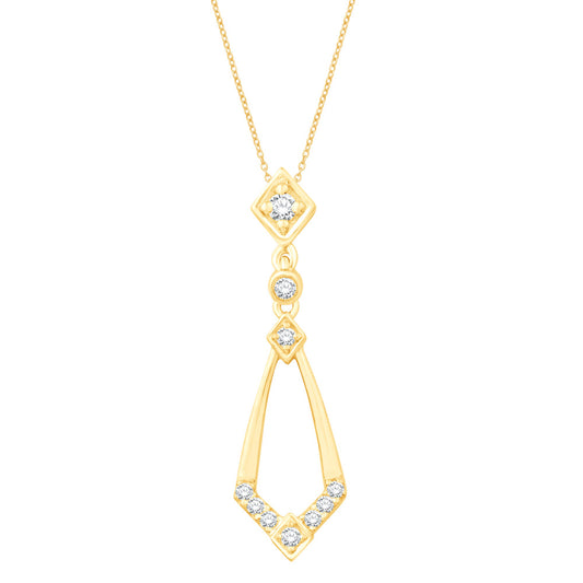 This Pendant is available in 14K Yellow Gold. There are a total of 10 stones. There are Rounds with a total carat weight of 0.17 set in a Micro Prong|Prong Set setting.