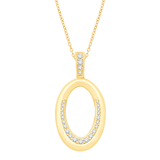 This Pendant is available in 14K Yellow Gold. There are a total of 25 stones. There are Rounds with a total carat weight of 0.17 set in a Prong Set setting.