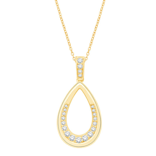 This Pendant is available in 14K Yellow Gold. There are a total of 21 stones. There are Rounds with a total carat weight of 0.22 set in a Micro Prong setting.