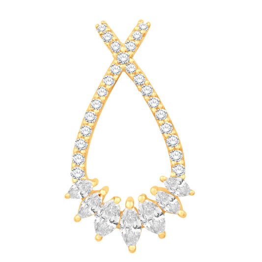 This Pendant is available in 14K Yellow Gold. There are a total of 32 stones. There are Marquise with a total carat weight of 0.29 set in a Micro Prong|Prong Set setting.There are Rounds stones with a total carat weight of 0.14 set in a Micro Prong|Prong Set.
