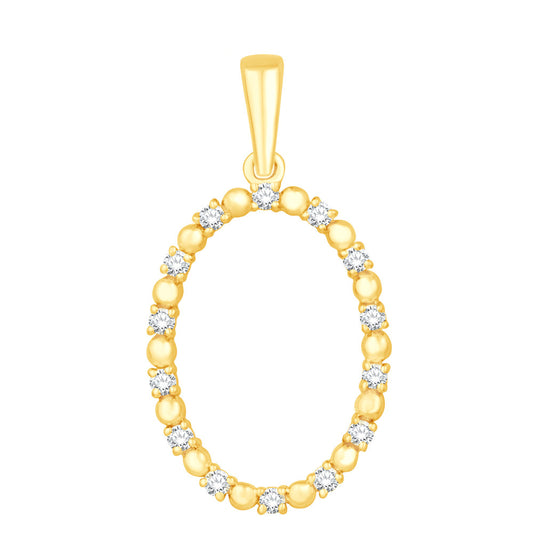 This Pendant is available in 14K Yellow Gold. There are a total of 14 stones. There are Rounds with a total carat weight of 0.17 set in a Shared Prongs setting.