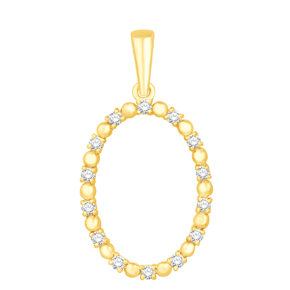 This Pendant is available in 14K Yellow Gold. There are a total of 14 stones. There are Rounds with a total carat weight of 0.17 set in a Shared Prongs setting.
