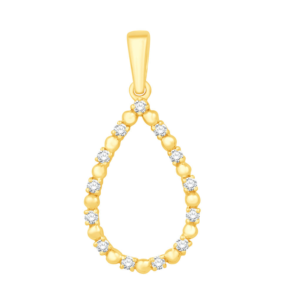This Pendant is available in 14K Yellow Gold. There are a total of 13 stones. There are Rounds with a total carat weight of 0.15 set in a Shared Prongs setting.