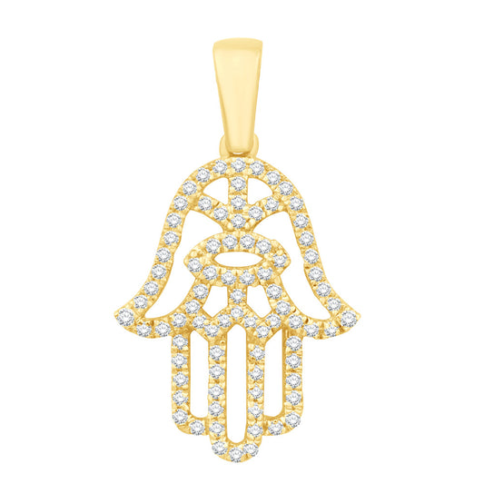This Pendant is available in 14K Yellow Gold. There are a total of 83 stones. There are Rounds with a total carat weight of 0.3 set in a Micro Prong setting.