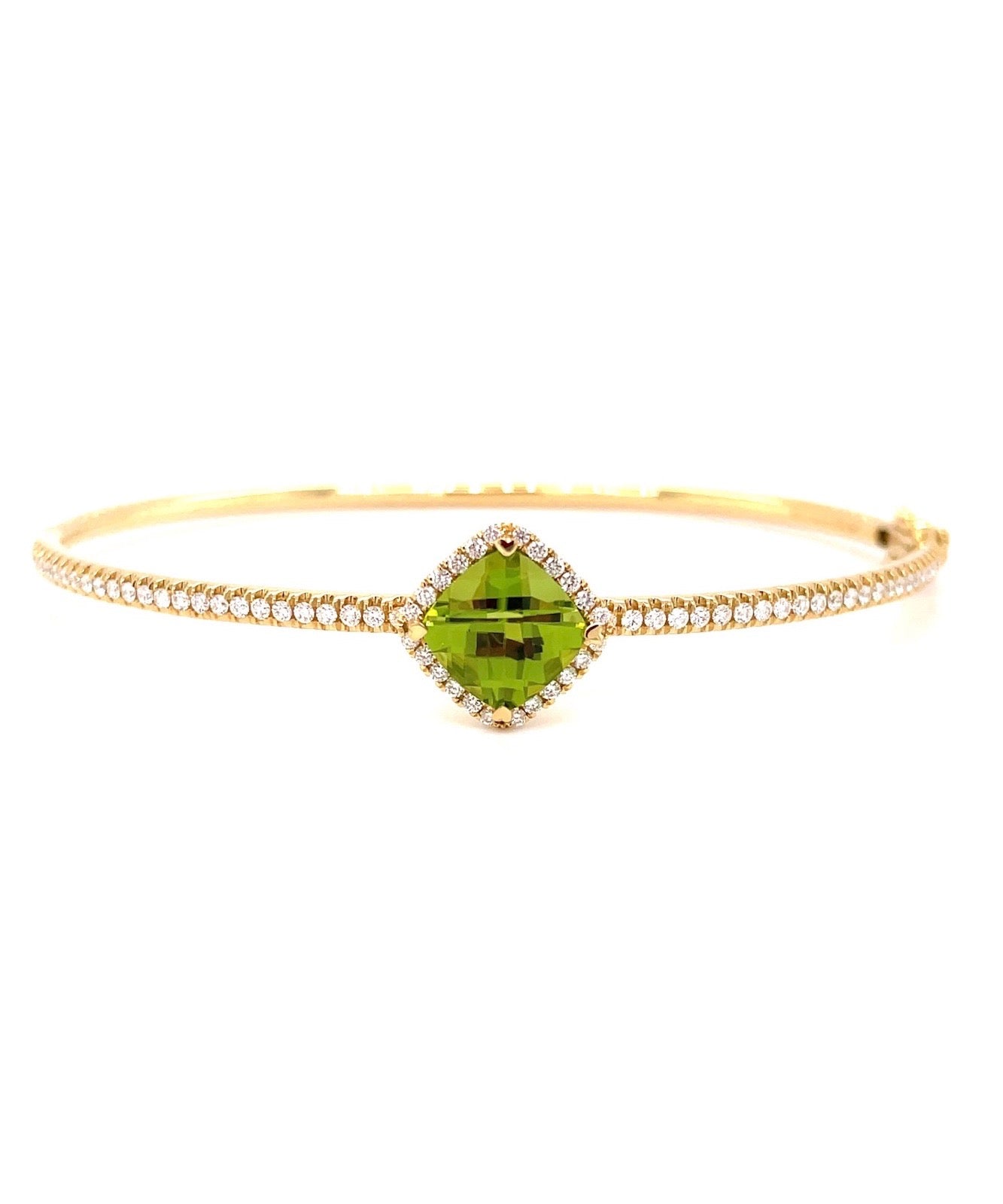 Peridot Cushion Shaped Bangle with Diamonds 283-JSA