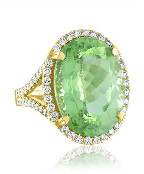 Peridot Oval Shaped Ring with Diamonds 73-JSA