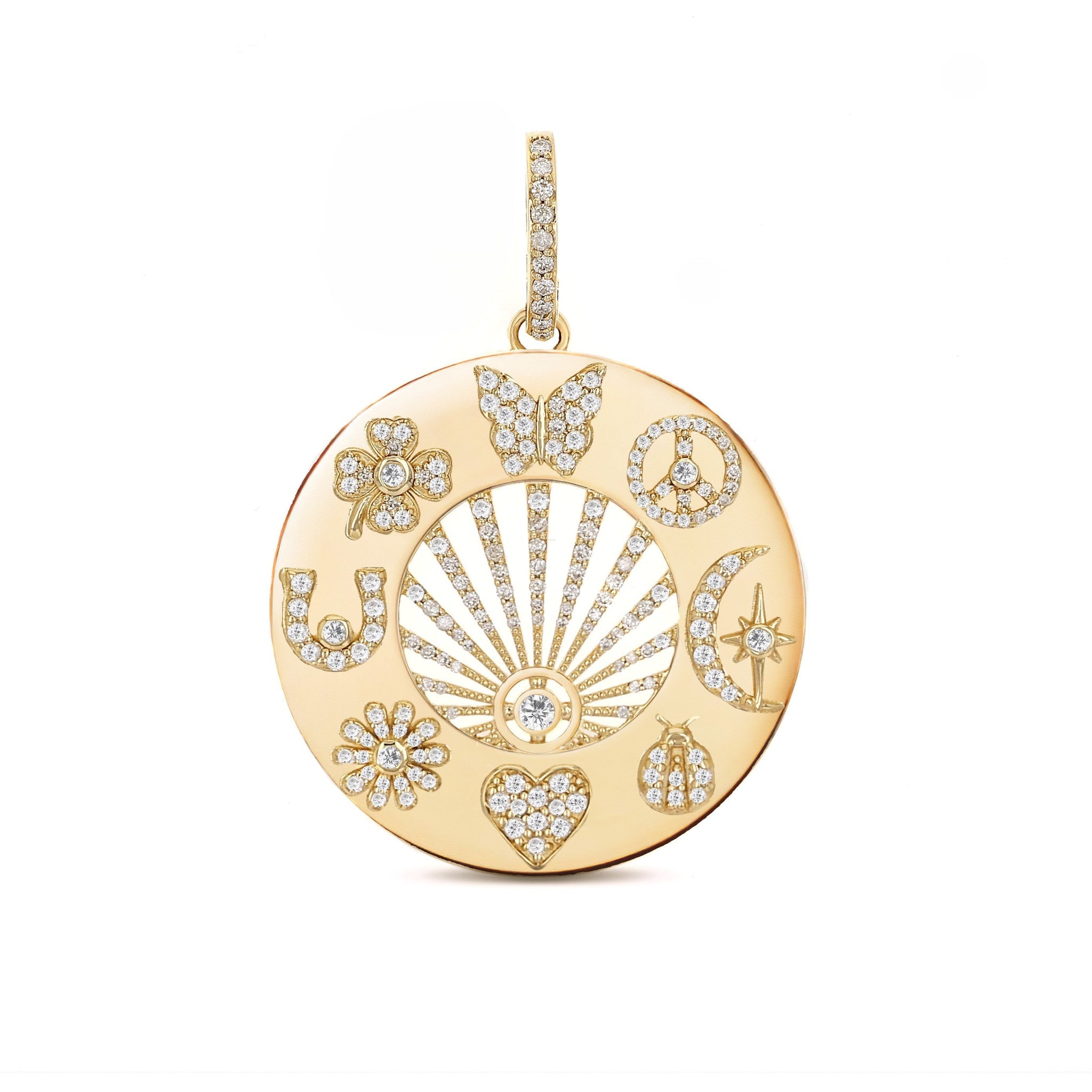 14k Luck and Light Manifestation Medallion Only or on Franco Chain - 28"