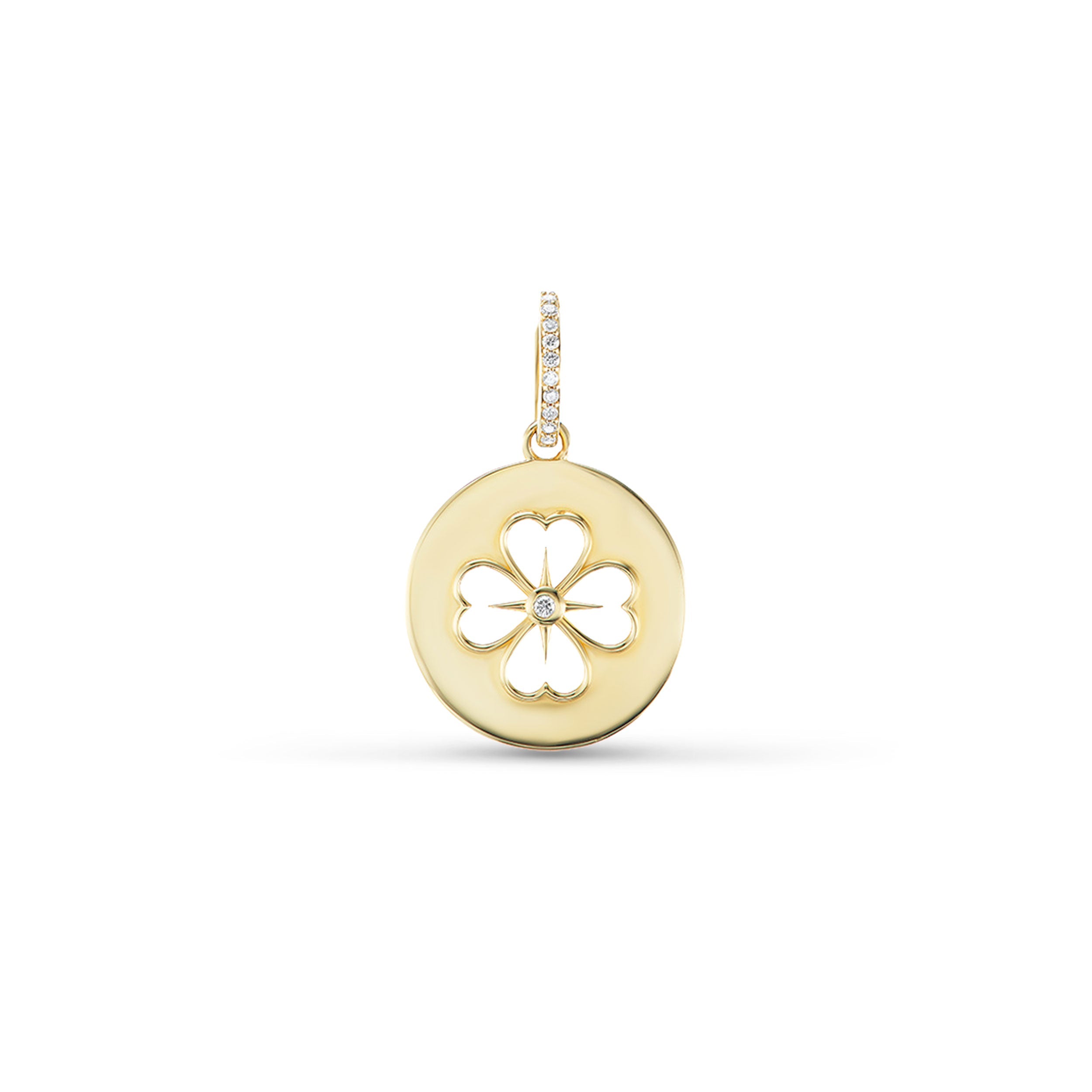 14k Open Clover Diamond Bezel Pendant Only or on 14k Link Chain - 18"