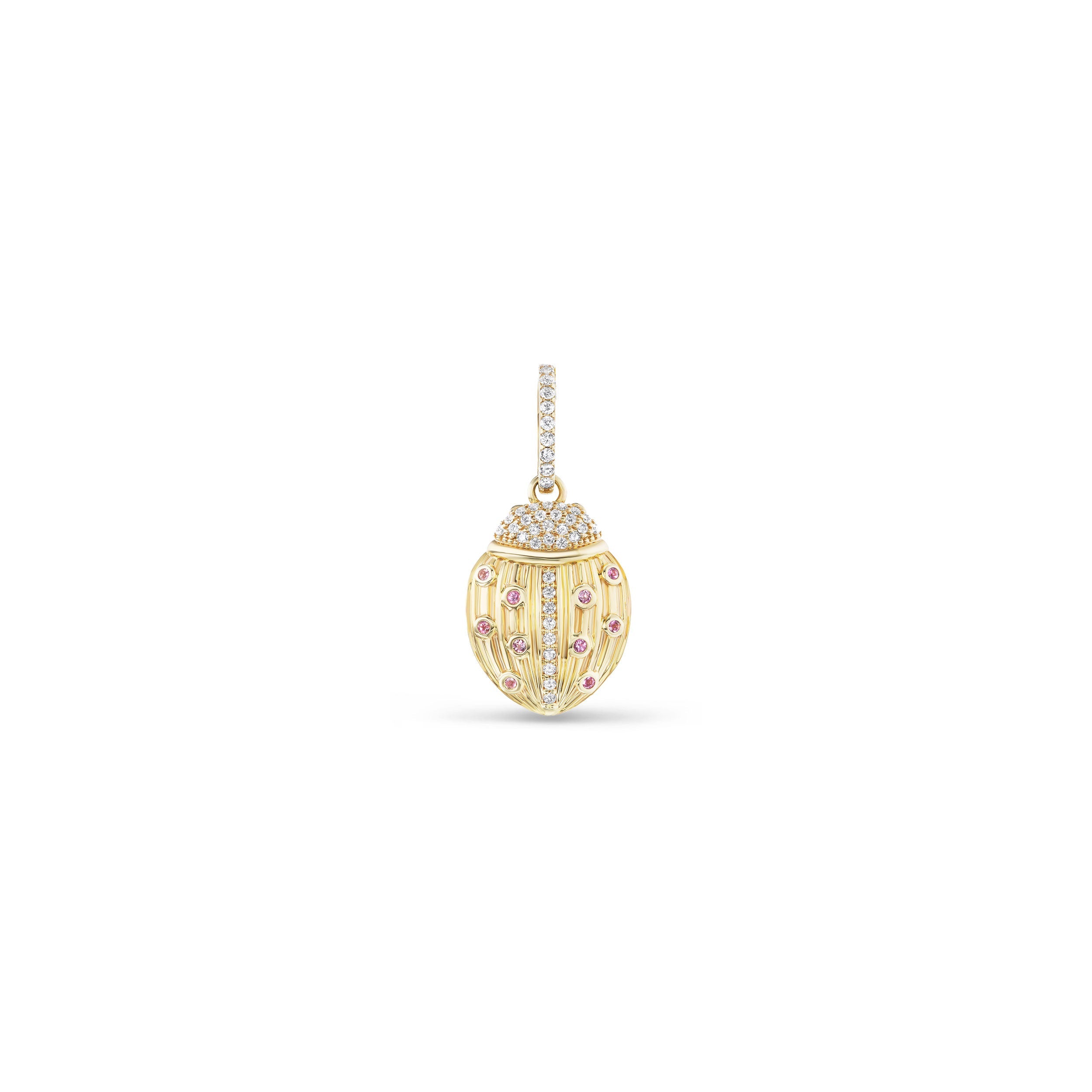 14k Love Bug with Pink Tourmaline & Diamond Pendant on Cable Chain Necklace - 18"